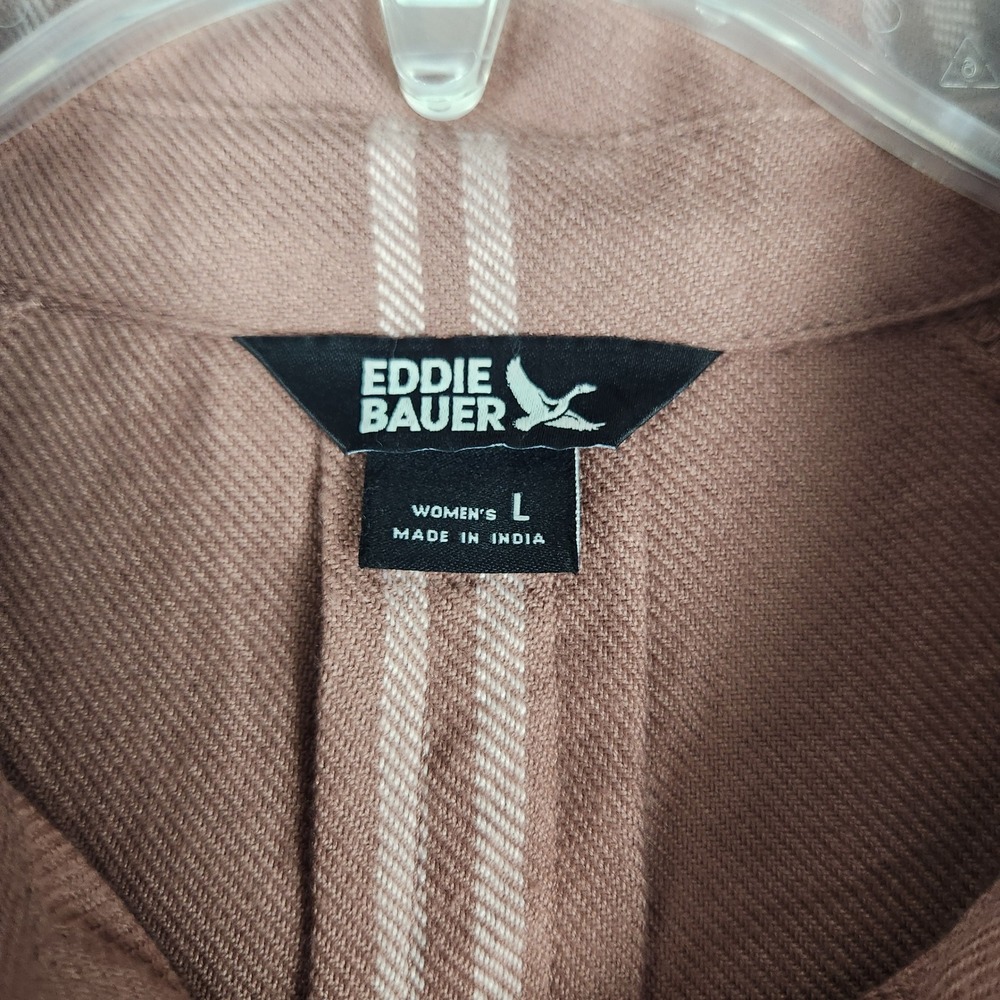 Eddie Bauer Shirt Womens Large Brown Plaid Long Sleeve Button Up High Low Hem - Picture 2 of 7